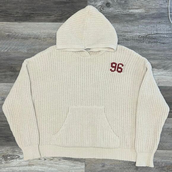 Pacsun 96 Cream Red Womens XL Chunky Waffle Knit Sweater Hooded Pullover Sweater - Picture 2 of 8